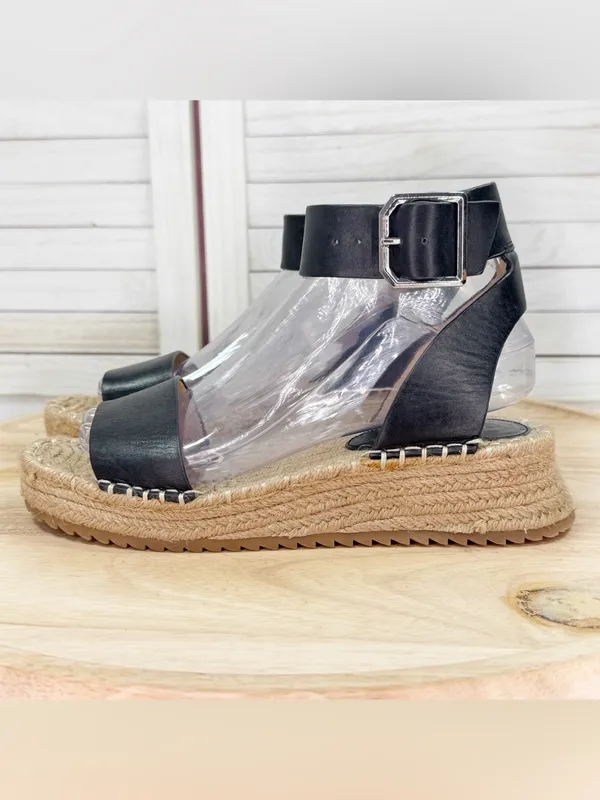 Antonio Melani Ankle Strap Espadrille Platform Leather Sandals Black 7.5 - Image 3