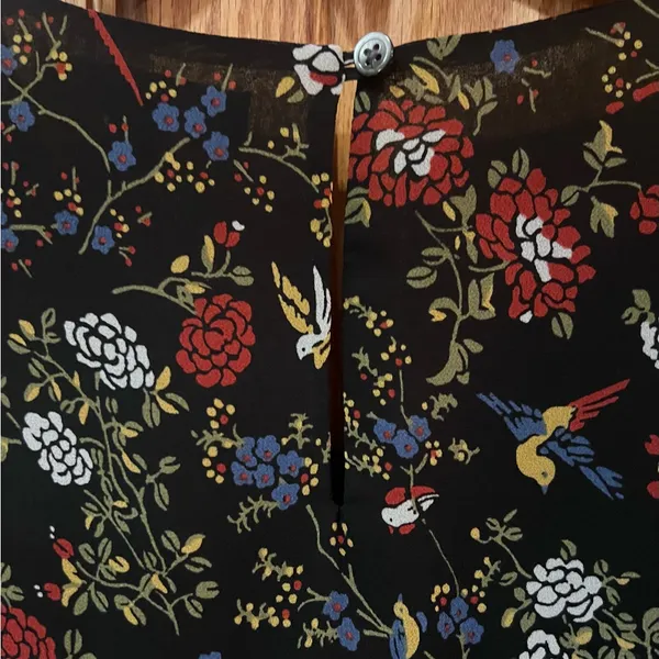 Madewell Sheer-Sleeve Ruffle Peplum Top Blouse in Black Finch Floral‎ Size Large - Image 14