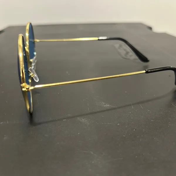 Round Gold Frame Sunglasses with Blue Lenses - Image 5