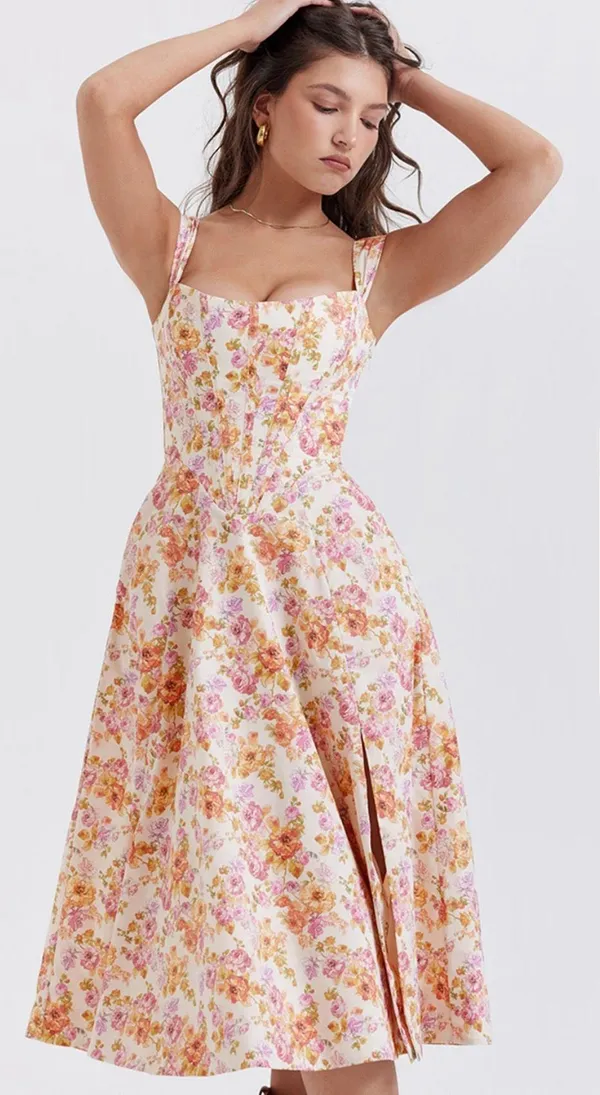 House Of CB Saria Ivory Print Floral Midi Sundress size M - Image 2