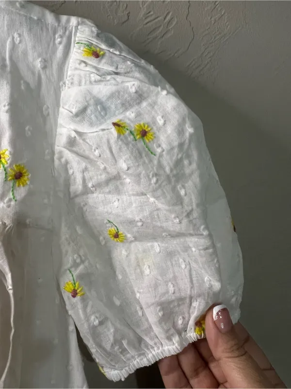 For Love & Lemons Abby White Yellow Floral Embroidered Open Back Mini Dress - Image 5