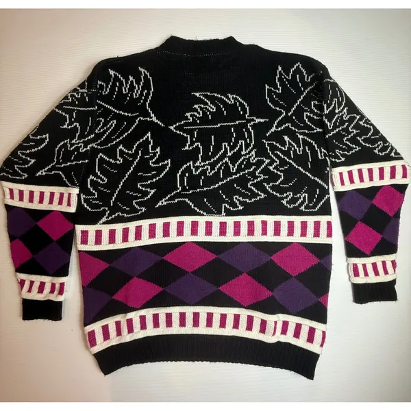 Vintage Cabin Creek Sweater Womens‎ Medium Black Leaf Argyle Knit Pullover - Image 6