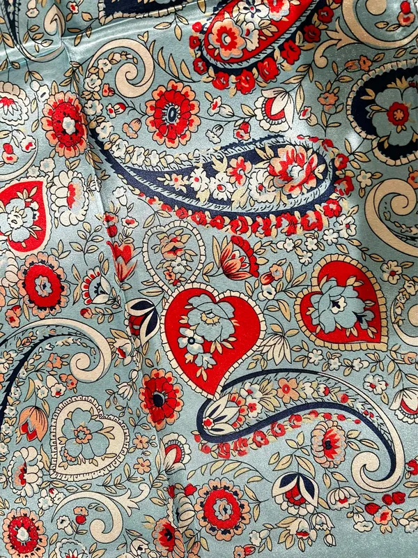 VINTAGE aqua blue paisley super boho print oversized silky scarf 35/35 - Image 4