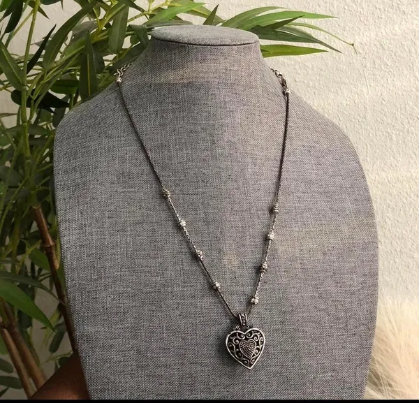 Brighton Y2K Reno Double Sided Reversible Silver tone Heart Charm Pendant Bead Necklace adjustable length #gothic #whimsygoth #celestial #fairy - Image 4