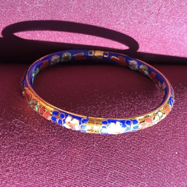 Vintage cloisonné blue hinged bangle bracelet - Image 11