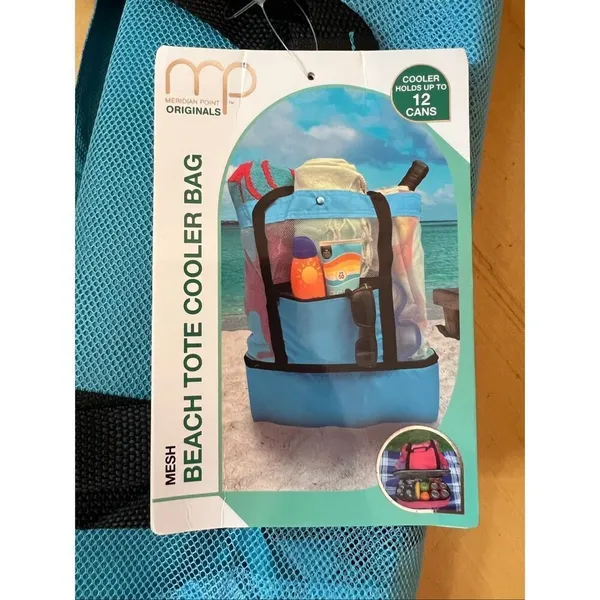 New! Meridian Point Blue Mesh Beach Tote Cooler Bag - Image 3