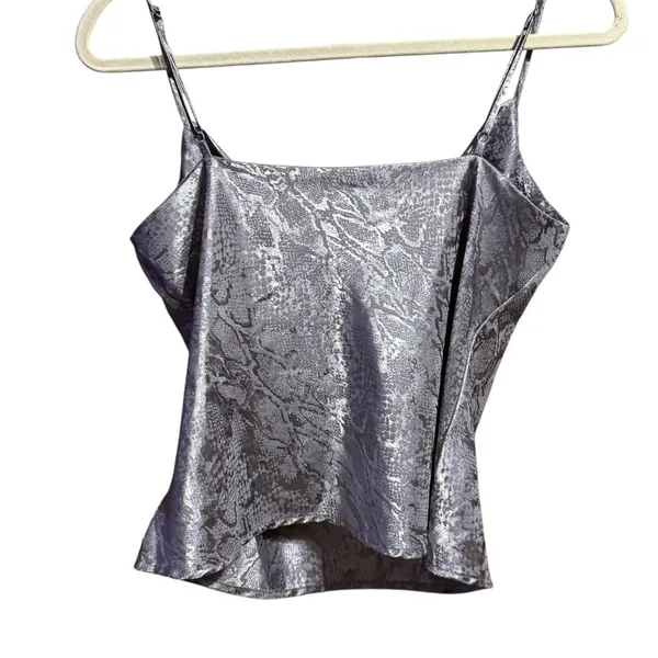 WAYF Satin‎ Shimmery Snake Print Cowl Neck Cami in Silvery Purple Sz S - Image 3
