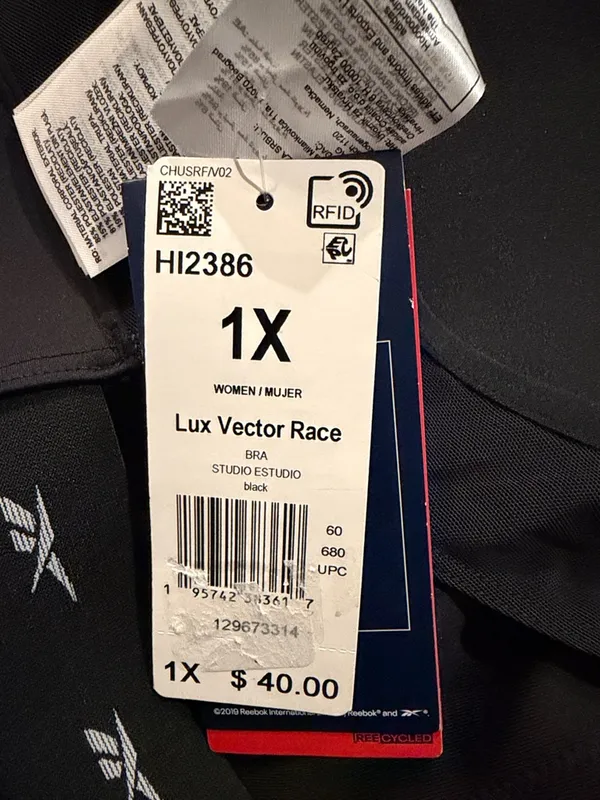 Reebok Plus Size Lux Vector Medium Impact Racerback Bra in Black, Size 1X, NWT - Image 9