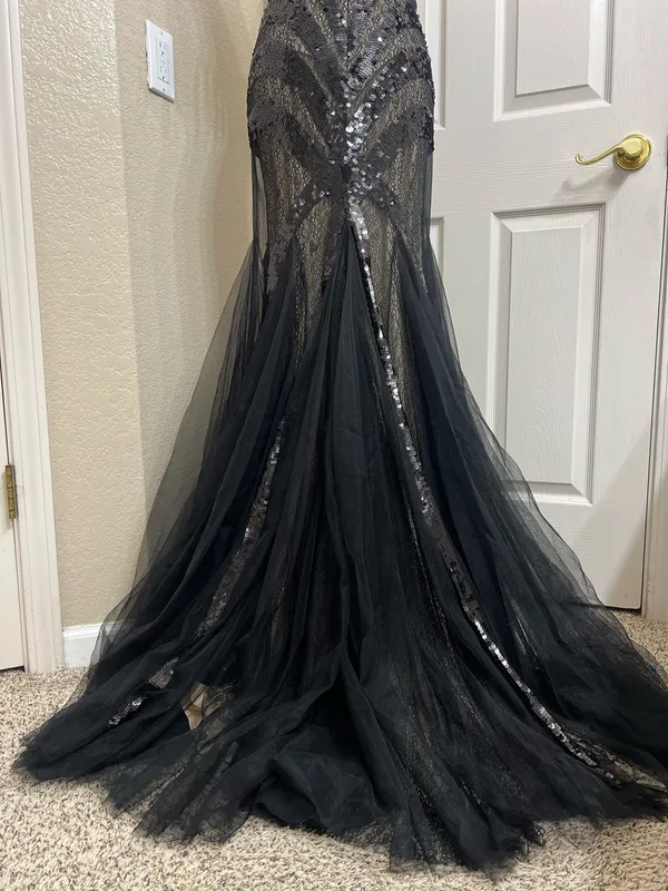 NWT Jovani Strapless Black Sequin Lace Tulle Mermaid Evening Dress Size 2 - Image 8