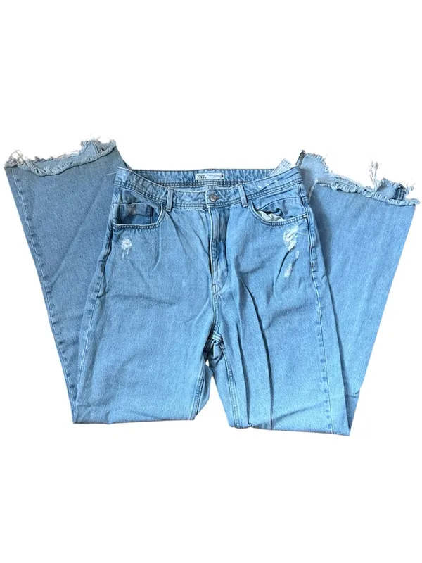 Zara 100% cotton wide leg raw split hem jeans - Image 2
