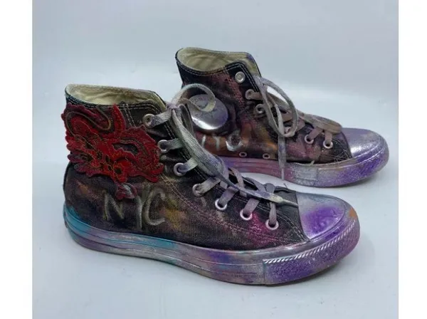 Converse Sneakers Customized Black Silver Womens 8 - Image 2