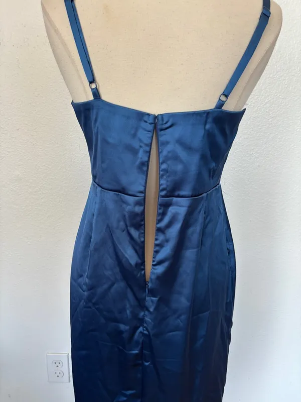 Lulu's Deep Blue Satin Square-Neck Midi Dress - Image 9
