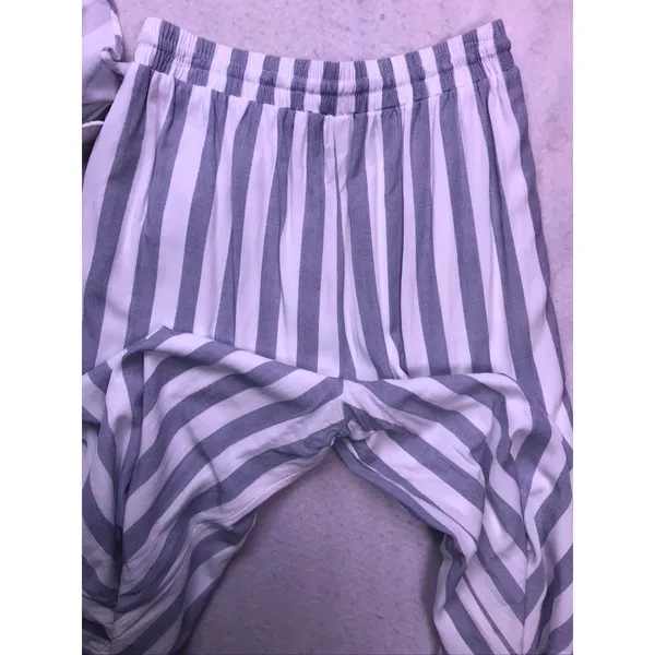 Allie Rose 2 Piece Set Women Small Blue White Striped Crop Top Pants AT5831 - Image 10