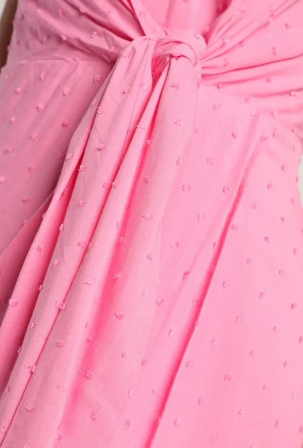 Lulus Made To Be Memorable Pink Swiss Dot Tie Front Tulip Midi Dress - Image 5