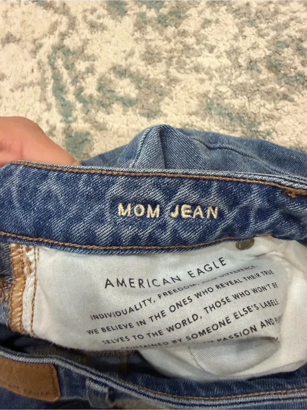American Eagle Mom Jeans Size 6 Long Blue Distressed High Rise - Image 6