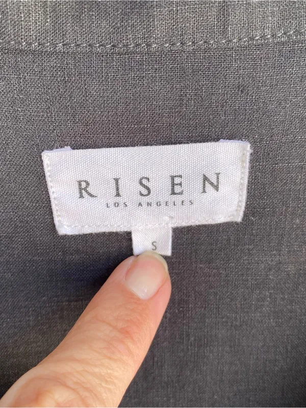 Risen black linen long length collared tunic top shirt blouse cover up coastal S - Image 3