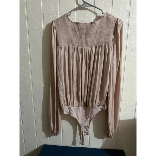 Free People Intimately Smocked V-Neck Long Sleeve Bodice Bodysuit Pink Small - Image 5