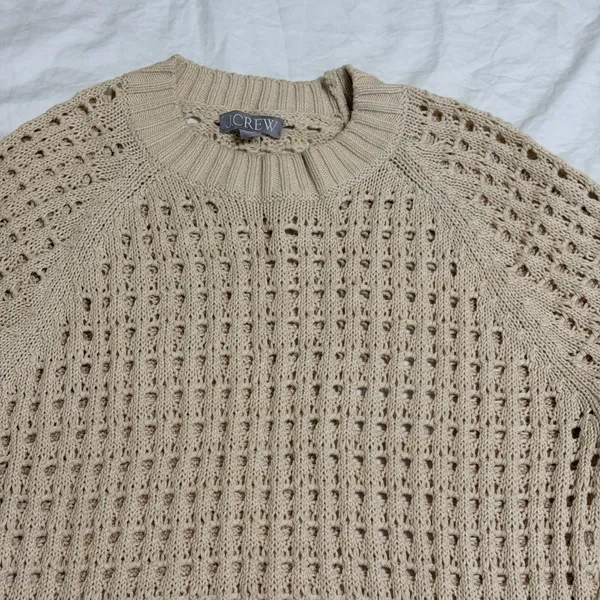 J.Crew Pointelle Crewneck Sweater Women‎ Small Fisherman Knit Dusty Ivory Cotton - Image 3