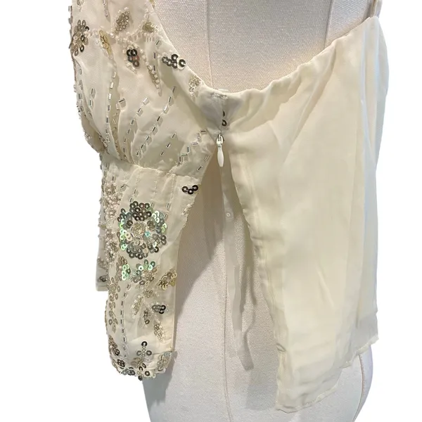 Beaded Sequin NWT Fairy Cami Crop Top Ivory Party Y2K Coquette XL No Boundaries - Image 5