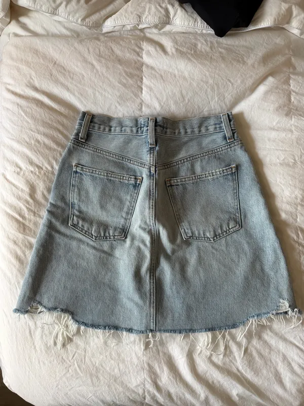 AGOLDE High-Rise Jean Skirt Denim Distressed Fray Hem Mini - Image 2