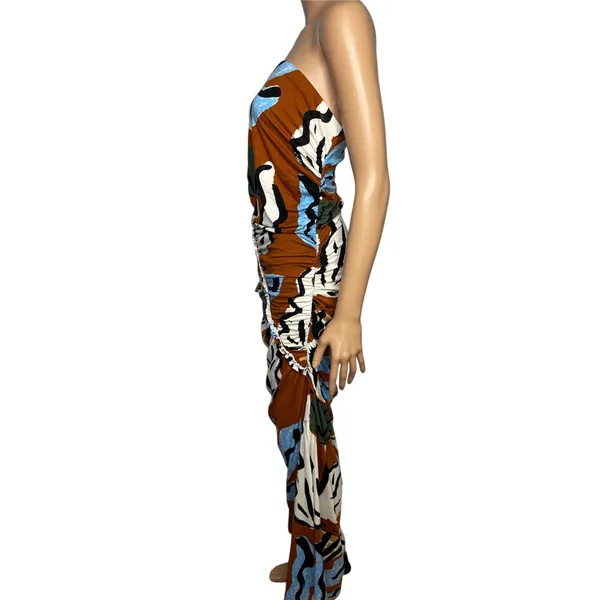 Celandine Suzanne Lustig Gabbie strapless ruched tube dress size L abstract boho - Image 4