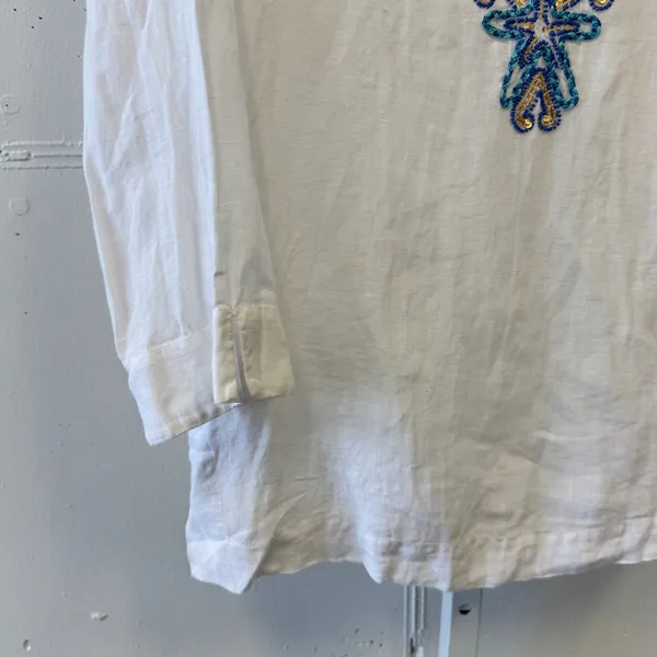 Lilly Pulitzer Amelia Island Tunic White Embroidered Beaded Sequin Small Boho‎ - Image 5