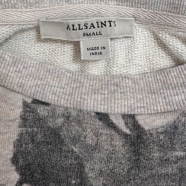 All Saints Rosen Unai Sweatshirt, light grey with‎ dark rose print, size S EUC - Image 3