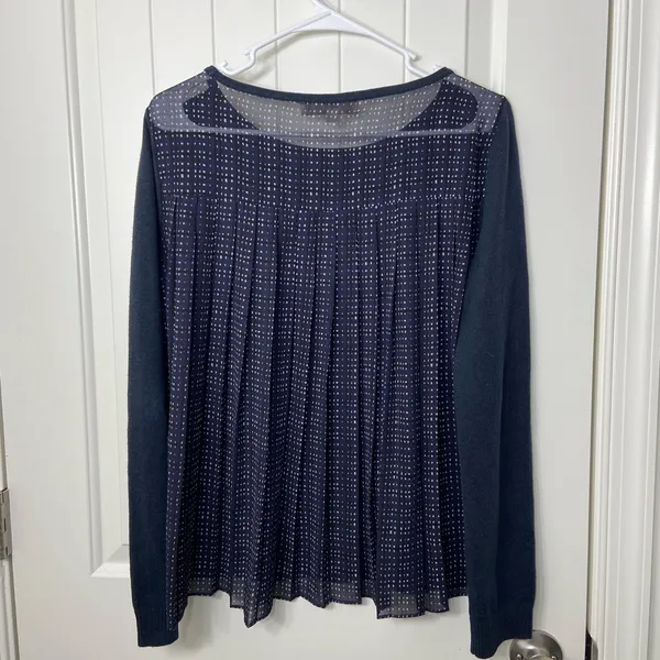 EUC LOFT women’s navy sheer dotted back long sleeve scoop neck blouse sweater‎ M - Image 5