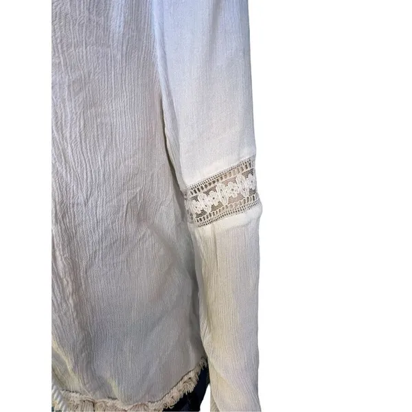 Katie’s Kloset Cream Lightweight Long Sleeve Boho V-Neck Blouse - Image 3