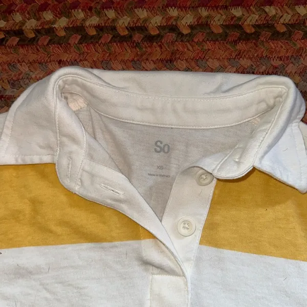 So Yellow & White Chunky Preppy Stripe Polo Crop Top - Image 2
