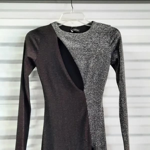 Naked Wardrobe Dress Womens XS Black Silver Metallic Formal Evening Gown Wedding - Image 7