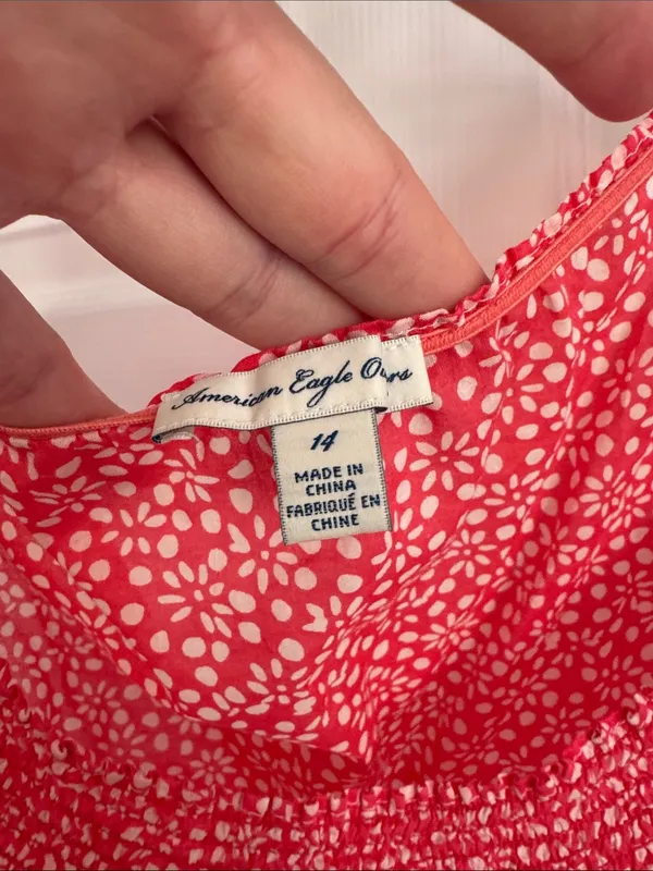 American Eagle Outfitters Red Floral Smocked Short-Sleeve Blouse - Image 2