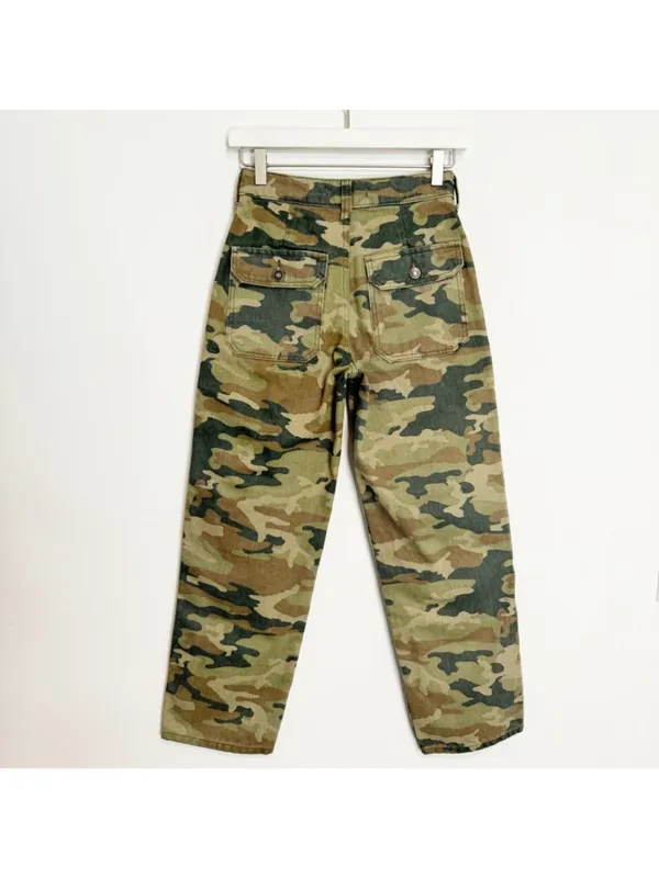 Free People Remy‎ Pants Size 24 Moss Green Camo High Rise Cropped Gorpcore Indie - Image 10