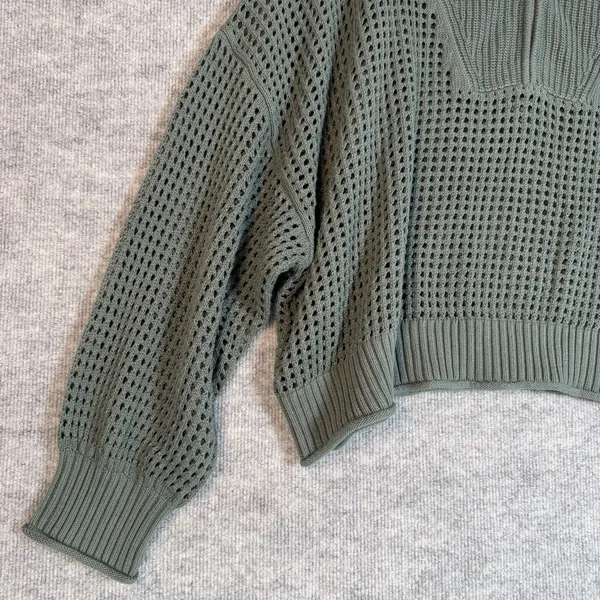 Aerie Size-XXL Womens Sweater Oversized Green Crochet Long Sleeve - Image 8