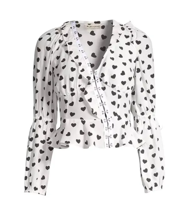 For Love & Lemons Willow Black & White Heart Blouse - Image 3