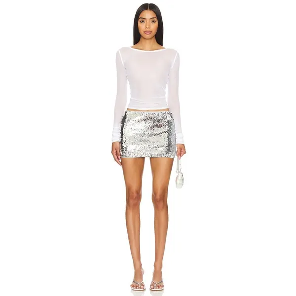 Superdown‎ Revolve Bridget Roselani Mini Skirt Womens XS Silver Sequin Glam Y2K - Image 4