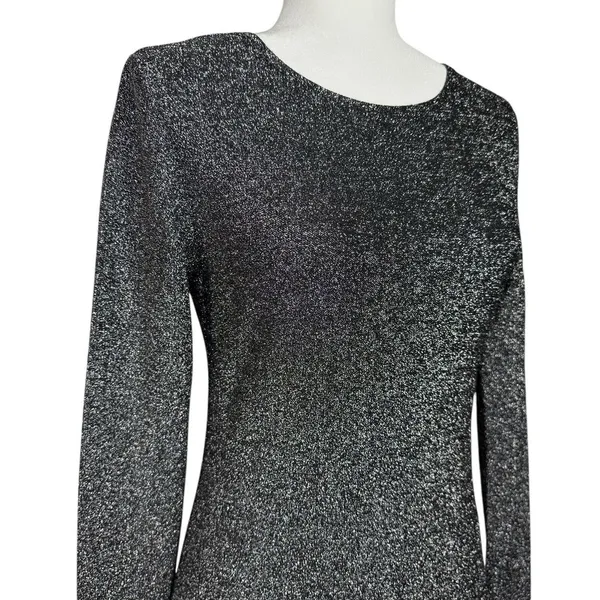 Reformation Dress M Riley‎ Fit & Flare Long Sleeve Metallic Dress Sparkly LBD - Image 4