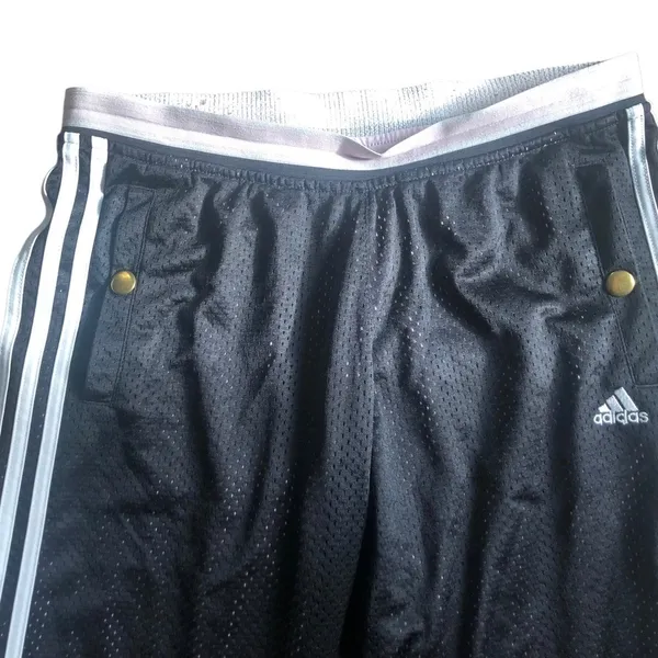 Originals Black Mesh Lined Track Pants Sz. M 3 Stripes Black Snap Pockets - Image 3