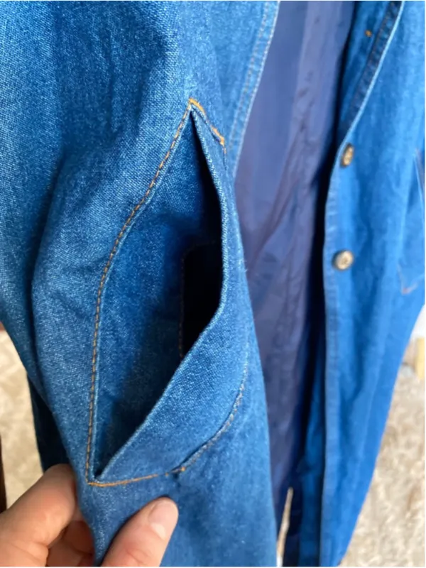 Vintage Denim Duster Coat Corduroy Collar Quiet Luxury Boho‎ Parisian Americana - Image 5