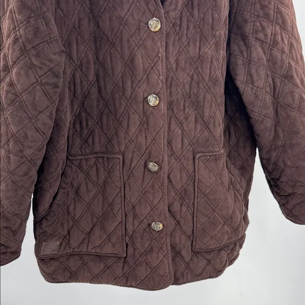 brown faux suede quilted barn jacket Lauren Ralph Lauren equestrian buttons XL - Image 6