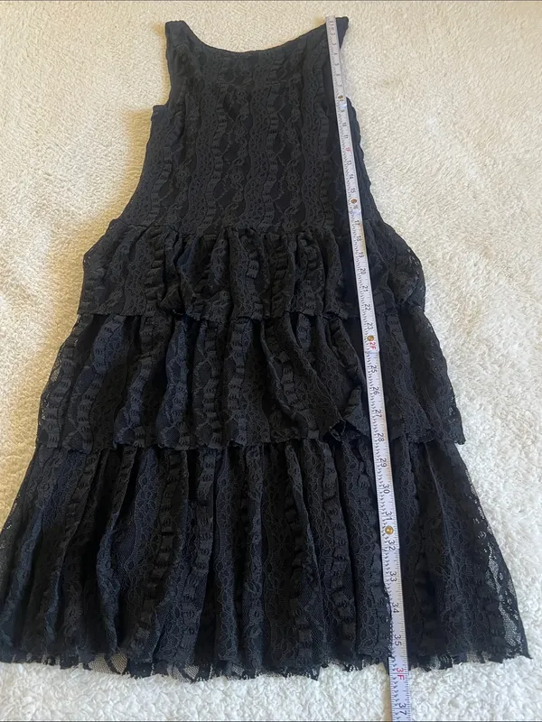 Free People Black Lace Tiered Dress Romantic Goth‎ Whimsigoth S - Image 6