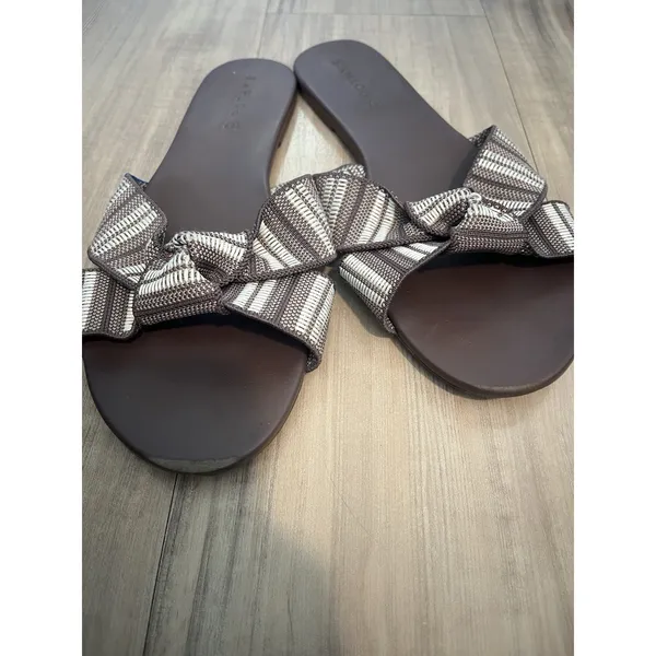 Rothys‎ The Knot Taupe Brown Stripe Slip on Flat Sandals Tied Flip Flops Size 12 - Image 2