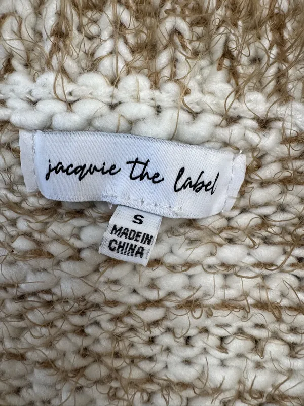 Jacquie The Label V Neck Puff Sleeve Fiora Cardigan Knit Sweater Small Tan Fawn - Image 6