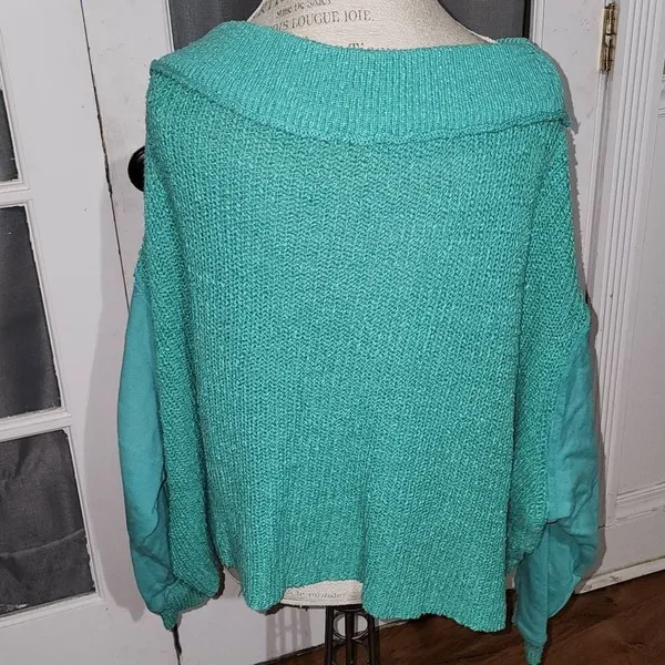 Free People Womens Green Oversized‎ Chunky Crop Sweater Small - Image 2