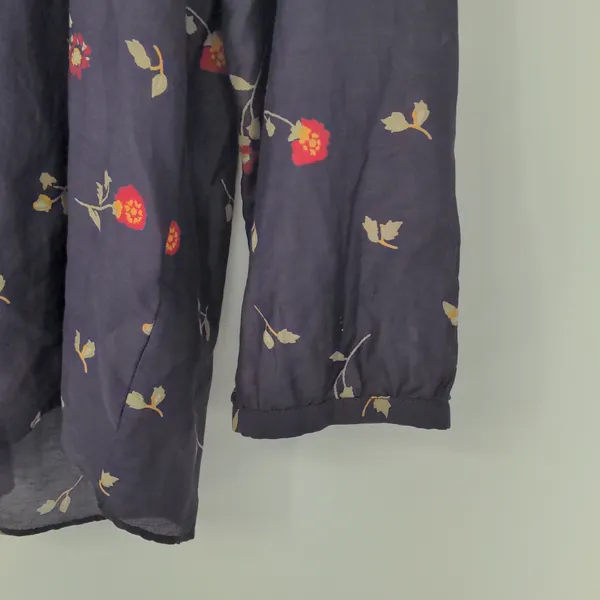 Madewell Cotton Silk Floral Peasant Blouse Size Small Navy Red Long Sleeve Shirt - Image 6