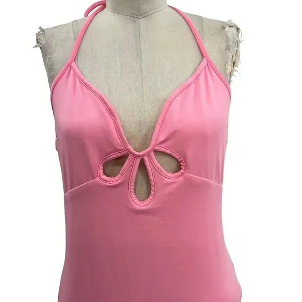 White Fox Boutique The Long Run Mini Dress Pink Halter Bodycon Size XL‎ - Image 5