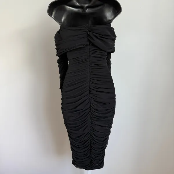 House of CB Black Ruched Mesh‎ Off Shoulder Long Sleeve Bodycon Dress - Image 5