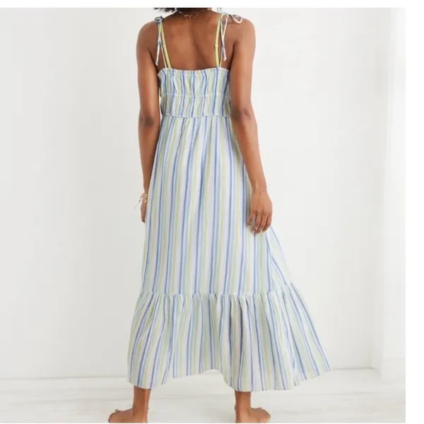 Aerie $78 breezy button down maxi dress beach‎ boho tiered coastal 2022 medium - Image 2