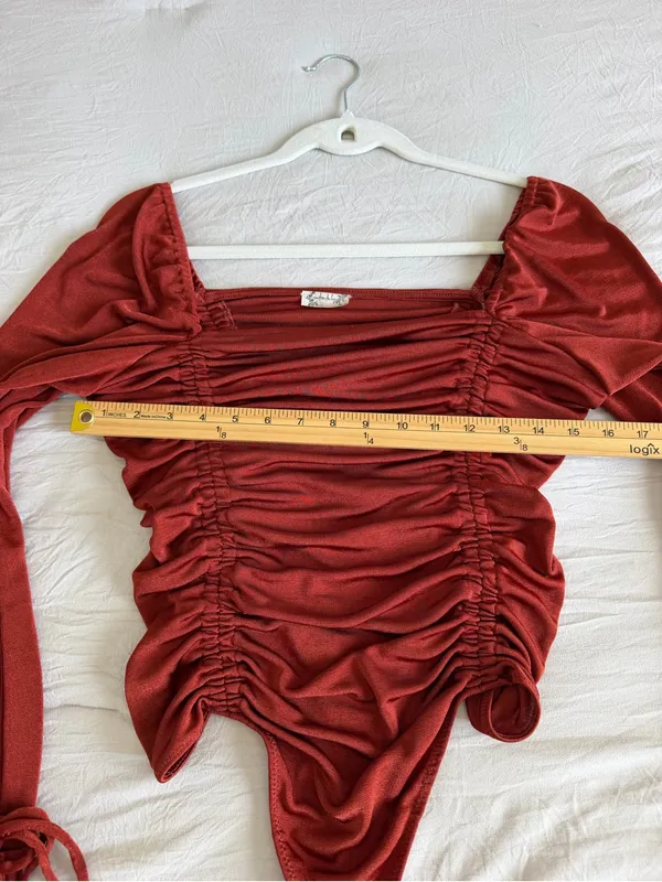 Free People Meant to Be Ruched Bodysuit Rust Red Size Large - Image 5