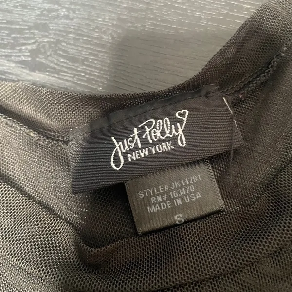Just Polly New York Black Sheer Mesh Long Sleeve Top Crew‎ Neck Slim Fit Small - Image 2
